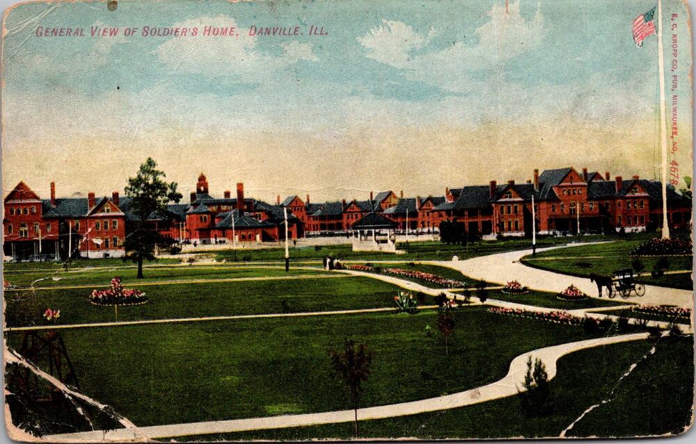 General View of Soldier's Home in Danville IL 1908 Vintage Postcard SP6-18